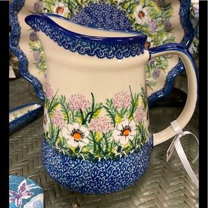 Large Polish Pottery Pitcher